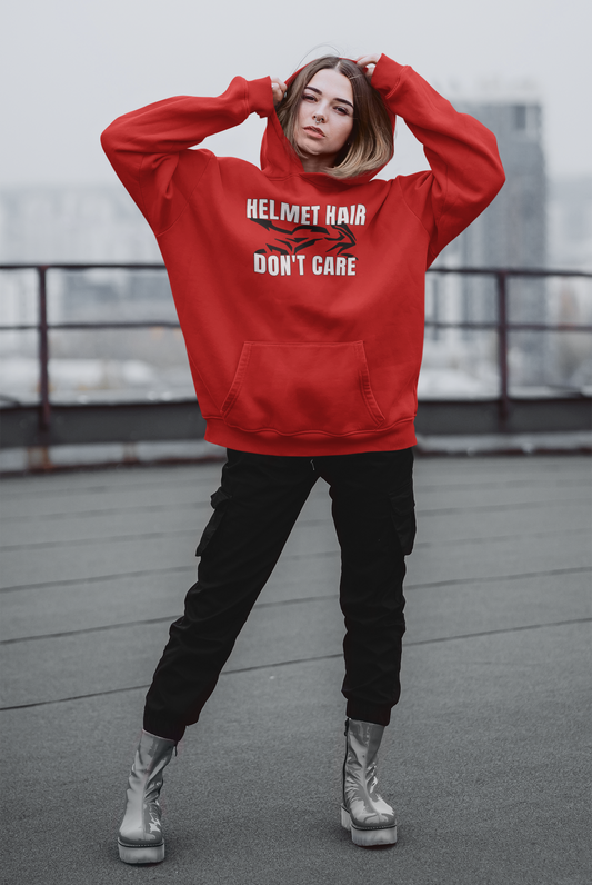 Helmet Hair: Don't Care - Custom Motorcycle Streetwear Hoodie/T-Shirt. WickedLeisure.com